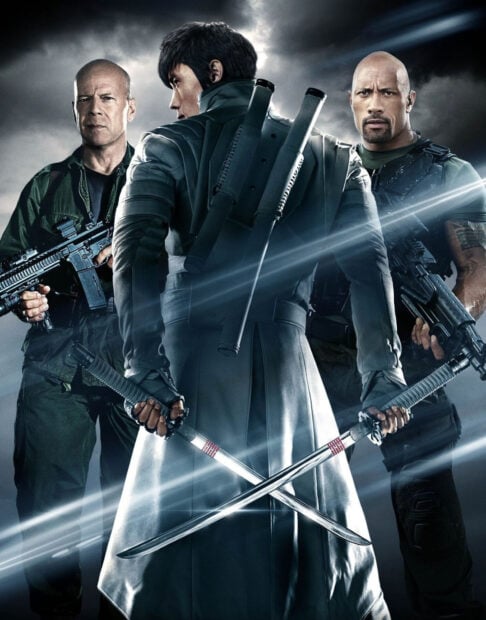 Three Gi Joe characters stand ready with weapons in a dramatic scene, HD Desktop Wallpaper