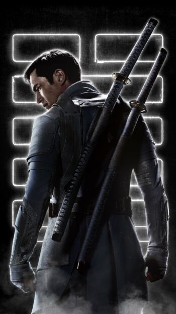 The image shows a Gi Joe movie character holding two swords on his back, 2K Mobile Wallpaper