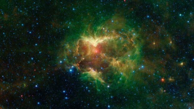 The green nebula spreads across the dark star filled sky, 4K Desktop Wallpaper
