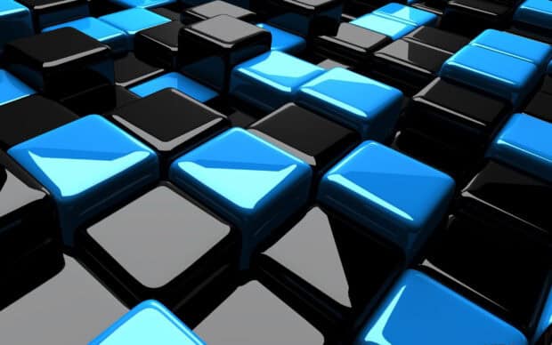 A close up view of glossy blue and black cubes arranged in a repeating pattern, 2K Desktop Wallpaper