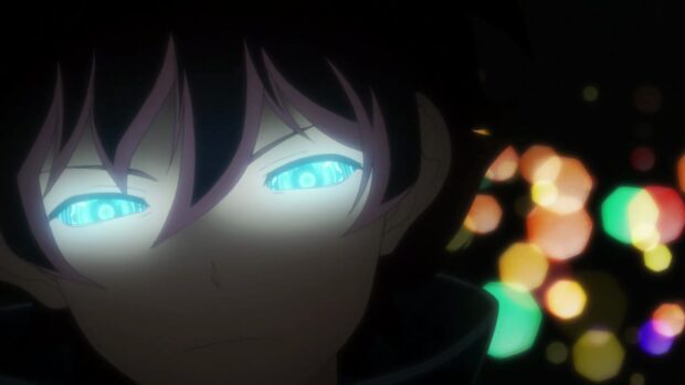 A close up of a character with glowing blue eyes in Kekkai Sensen, 4K Desktop Wallpaper