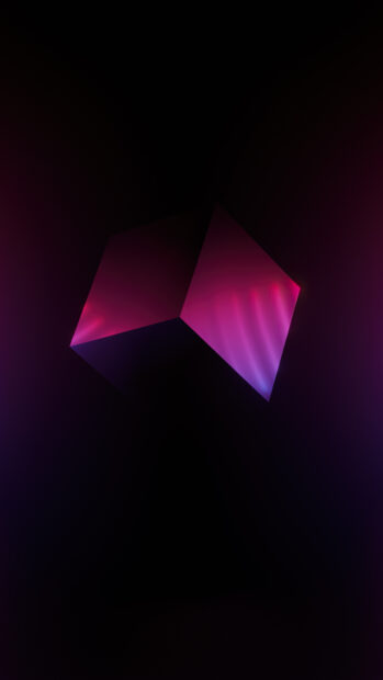 A glowing purple cube floats against a dark background in this cube wallpapers, 4K Phone Wallpaper