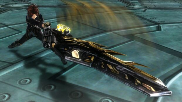 A character from God Eater game wields a large weapon in a dynamic battle stance, HD Desktop Wallpaper