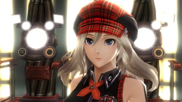 A close up of a God Eater character wearing a red plaid hat and unique outfit, 4K Desktop Wallpaper