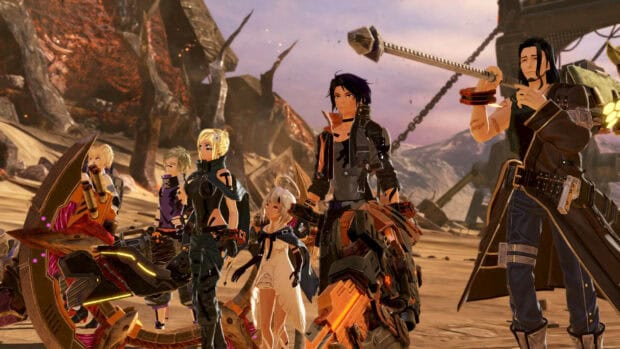 The God Eater game characters stand together in a barren landscape preparing for battle, HD Desktop Wallpaper