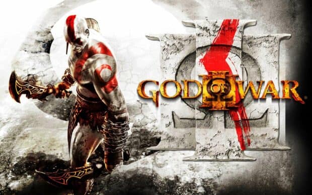 The God Of War character stands with his decorated weapons and bold red markings, 2K PC Wallpaper
