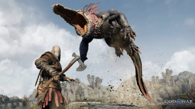Kratos fights a large flying monster in God of War Ragnarok, HD PC Wallpaper