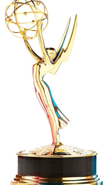 A golden Emmy Awards trophy with intricate details on a white background, HD Mobile Wallpaper