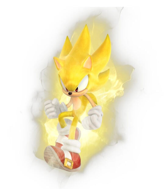 Golden Super Sonic glowing with power in action surrounded by energy aura, HD Desktop Wallpaper