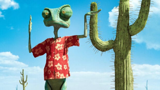A character from a Gore Verbinski film stands beside a cactus under a bright blue sky, HD Desktop Wallpaper