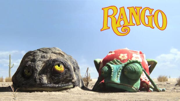 The image shows animated characters in a desert scene from a Gore Verbinski movie, HD Desktop Wallpaper