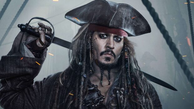 The image shows a pirate holding a sword with an intense look related to Gore Verbinski, 4K Desktop Wallpaper