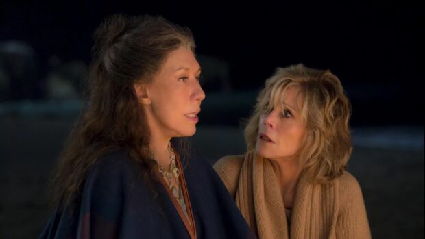 Grace and Frankie have a heartfelt moment during a night scene on Netflix, HD Desktop Wallpaper