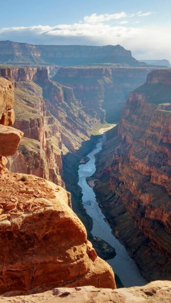 The Grand Canyon features a winding river flowing through the rocky cliffs, HD Phone Wallpaper