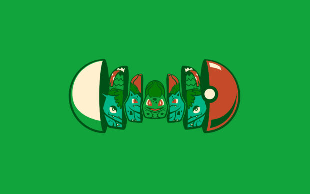 The image shows a creative design of Grass Pokemon evolving from inside a Pokeball, HD Desktop Wallpaper