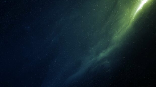 The green nebula glows brightly amidst the dark starry sky in deep space, 4K Desktop Wallpaper