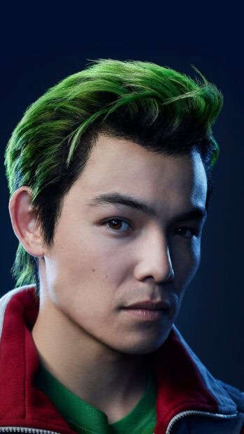 The image shows a person with green hair and intense expression from Titans Tv Series, HD Mobile Wallpaper