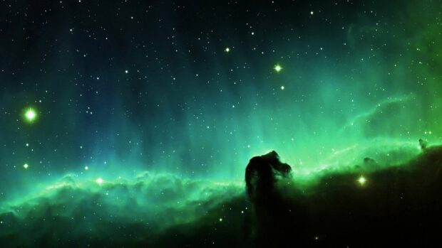 The green nebula shows glowing gas and stars in vast space, 4K Desktop Wallpaper