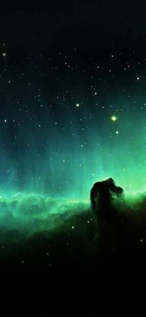 A green nebula with glowing stars is seen in the night sky, HD Phone Wallpaper