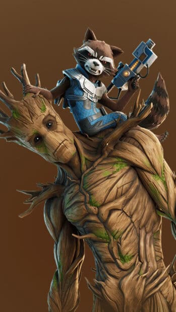 Groot and Rocket Raccoon together in a detailed digital art style, 2K Mobile Wallpaper