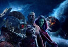 The Guardians of the Galaxy team with Groot is shown against a cosmic background, HD Desktop Wallpaper