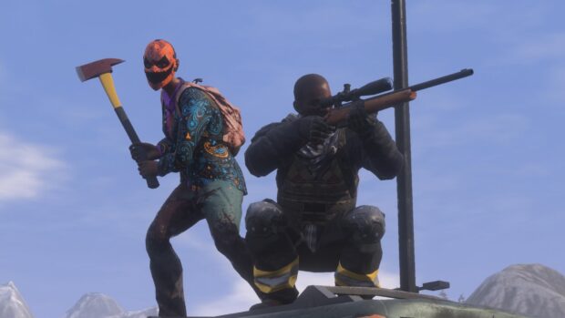 Two H1Z1 characters prepare for battle with weapons, HD Desktop Wallpaper