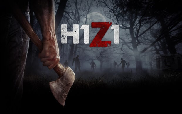 A person holding an axe faces zombies in a dark forest under the moonlight in H1Z1 wallpapers, HD Desktop Wallpaper