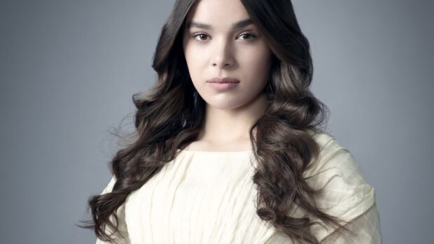 Hailee Steinfeld looks serene with long curled hair and soft makeup, HD Desktop Wallpaper