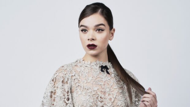Hailee Steinfeld wears a lace dress while holding her long hair, HD Desktop Wallpaper