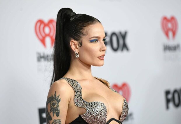 Halsey is seen wearing a sparkling dress with tattoos visible on her arm, HD Desktop Wallpaper