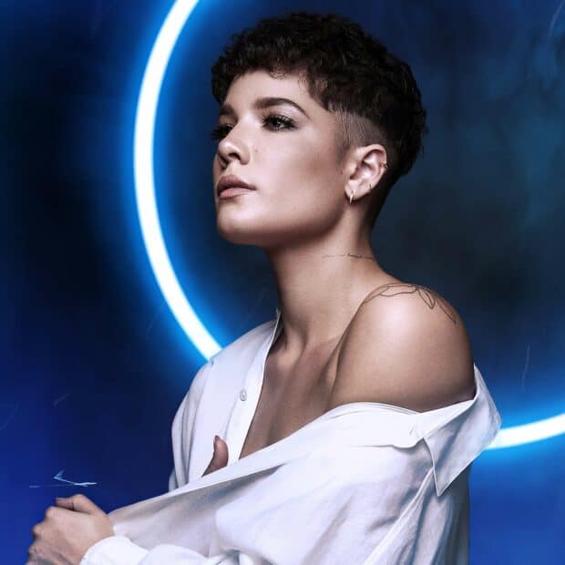 Halsey wallpapers featuring a portrait with neon circle lighting and stylish look, HD Mobile Wallpaper