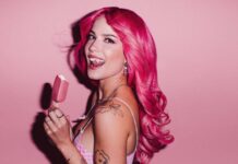 Halsey Wallpapers featuring a woman with vibrant pink hair enjoying an ice cream, HD Desktop Wallpaper