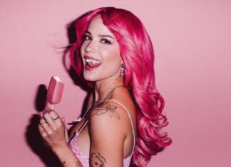 Halsey Wallpapers featuring a woman with vibrant pink hair enjoying an ice cream, HD Desktop Wallpaper