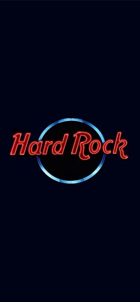 A bright Hard Rock neon sign glowing against a dark background, 2K Phone Wallpaper