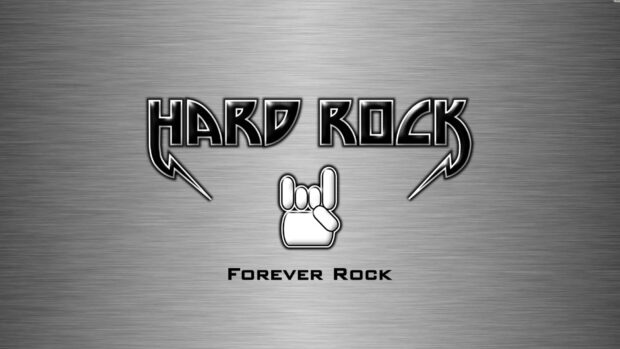 The Hard Rock text and rock hand symbol are displayed on a metallic background, HD Desktop Wallpaper