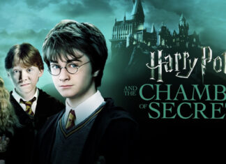 Harry Potter and friends stand before Hogwarts in The Chamber of Secrets, HD Desktop Wallpaper