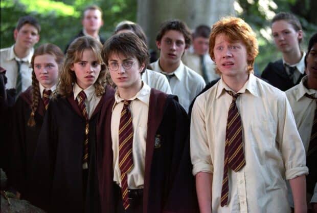 Harry and his friends from The Prisoner Of Azkaban prepare for a magical challenge in the forest, HD Desktop Wallpaper