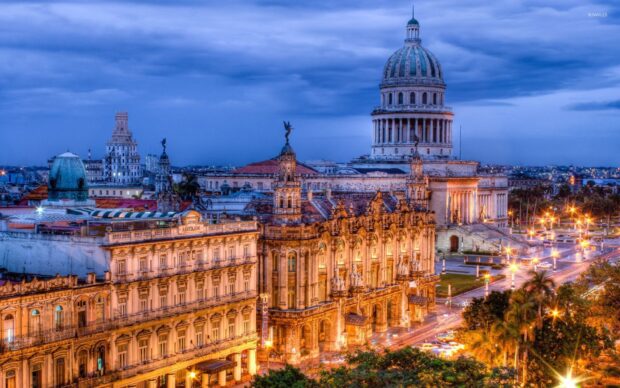 The Havana Cuba showcases historic architecture under a blue evening sky, HD Desktop Wallpaper