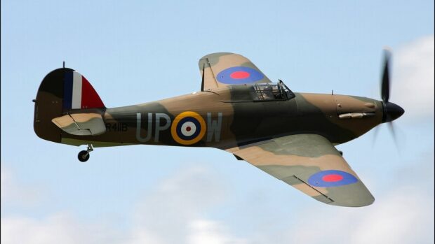 A Hawker Hurricane is flying against a clear blue sky, HD Desktop Wallpaper