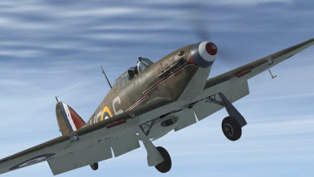 A Hawker Hurricane is shown flying with landing gear partially down, HD Desktop Wallpaper