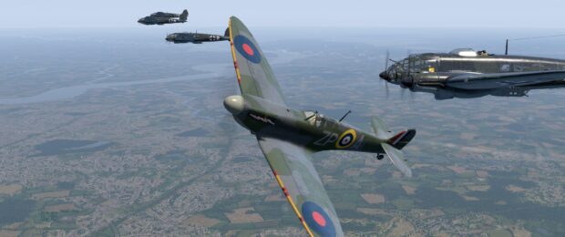 A Hawker Hurricane is flying in formation near enemy bombers during an aerial mission, 2K Desktop Wallpaper