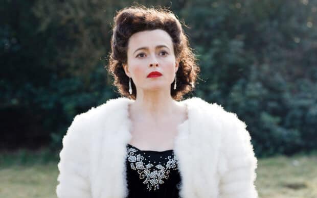 Helena Bonham Carter wears a white fur coat in an outdoor portrait, HD Desktop Wallpaper