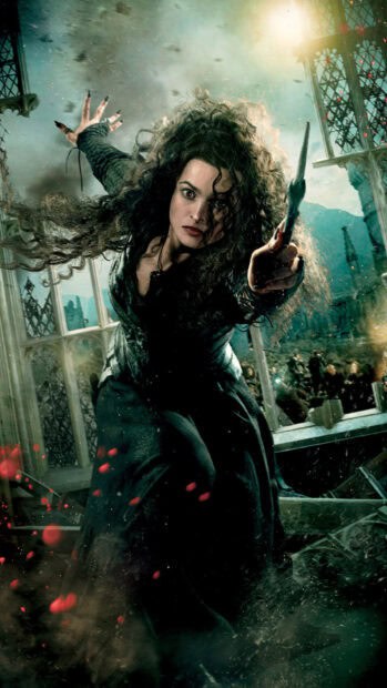 Helena Bonham Carter is depicted in an intense action scene with dynamic movement and dramatic lighting, HD Phone Wallpaper