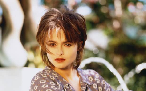 Helena Bonham Carter is shown in a floral shirt with natural makeup, 2K Desktop Wallpaper