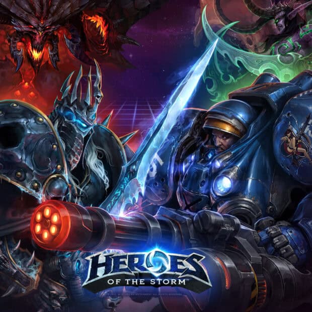 The image shows Heroes Of The Storm characters ready for combat in a dynamic scene, HD Mobile Wallpaper
