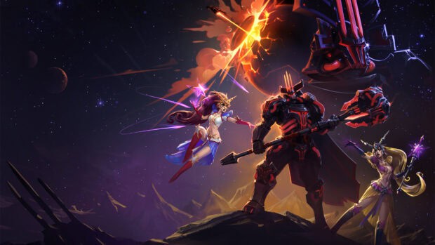 Heroes Of The Storm features characters in a cosmic battleground with magic and armor, HD Desktop Wallpaper