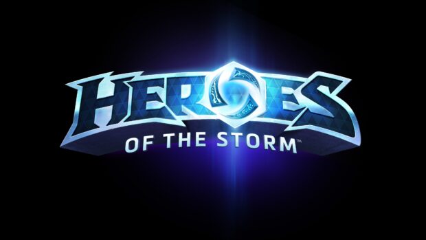 The Heroes Of The Storm logo shines brightly on a dark background, 4K Desktop Wallpaper