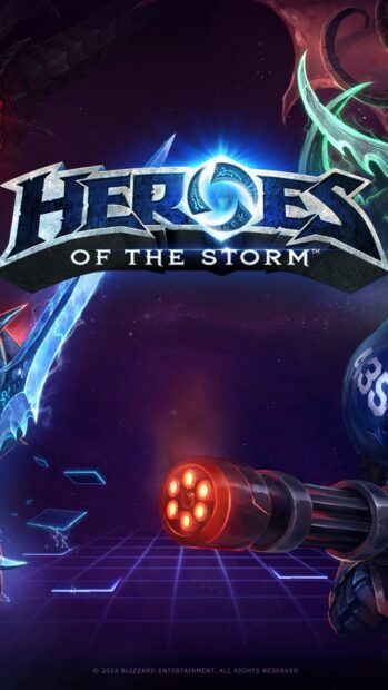 The Heroes Of The Storm features a glowing logo with two futuristic weapons in a cosmic background, HD Mobile Wallpaper