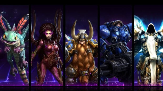 The image features iconic Heroes of the Storm characters in detailed armor and vibrant colors, HD Desktop Wallpaper