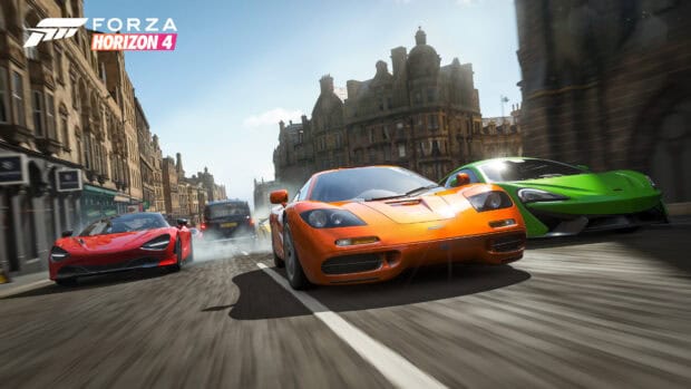 Racing game wallpapers show fast cars racing through historic city streets, 4K PC Wallpaper